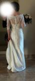 Suknia ślubna kobieca suknia z trenem i koronkowym bolerkiem kolor: biały / ecru rozmiar: 38